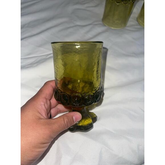 Vintage Wine Goblets Tiffin Franciscan Madeira Glasses Avocado Olive Green Heavy - Picture 5 of 8